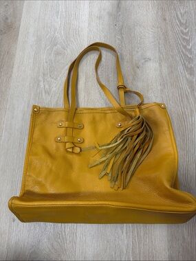 Leather Tassel Tote in Mustard Yellow